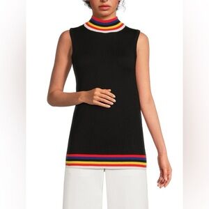 Joseph A Black Sleeveless Knit Top with Striped Trim
